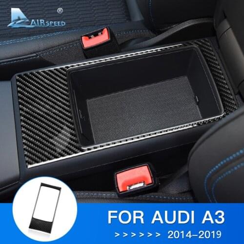 AIRSPEED for Audi A3 8V Accessories 2014 2015 2016 2017 2018 2019 Carbon Fiber Interior Trim Car Storage Box Frame Cover Sticker