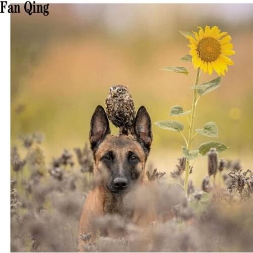 Full Square Diamond painting Cross stitch German Shepherd Owl Sunflower 5D DIY Diamond embroidery Dog Diamond mosaic Animal