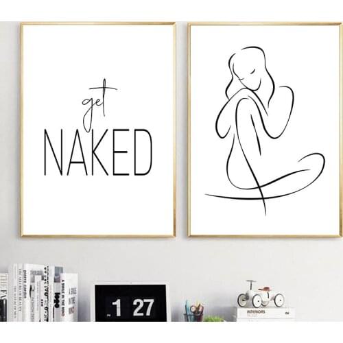 Black White Abstract Sexy Woman Art Canvas Painting Poster Get Naked Quotes Print For Bathroom Home Decor Wall Picture