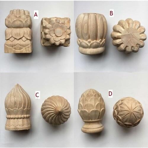 Solid Wood Carved Post Bed Handrail Decorative End Head