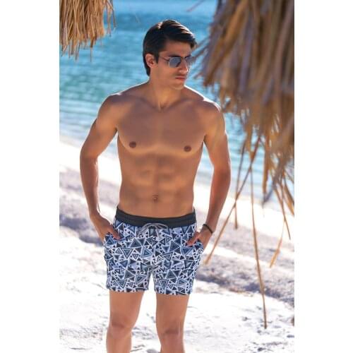 Mens Black Blue Prism Patterned Pool and Sea Shorts