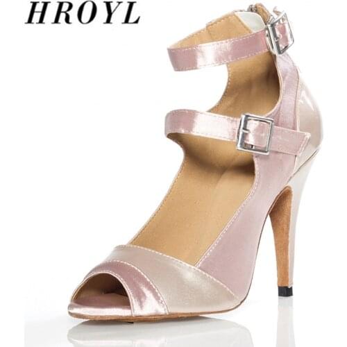 HROYL Women Latin dance shoes For Girls Ladies Women Indoor Ballroom Tango Dancing Shoes 10/8.5/7.5/6/4.5CM Heels Dropshipping