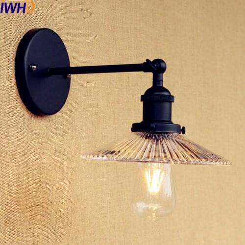 IWHD Balck Glass Retro Wall Lamp Vintage Arm Loft Style Industrial Edison Wall Sconce Lights LED Stair Light Arandela Lampe