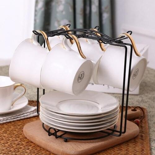 Kitchen Water Draining Coffee Mug Glass Cup Rack Anti-Rust Coated Steel Display Stand For Counter 6 Hooks For Restaurants Office