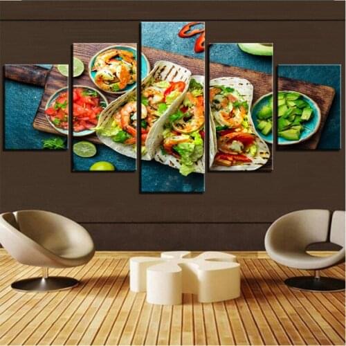 Mexican Food Shrimp Taco Fruit 5 Pieces Diamond Embroidery Art Full Square Round 5D Diamond Painting Mosaic RestaurantZP-4277