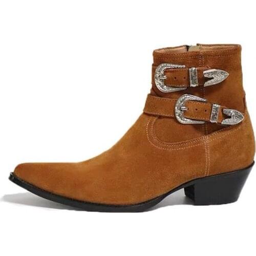 2020 NEW Handmade high end dual buckle strap men genuine leather Boots personalized men wedge botas