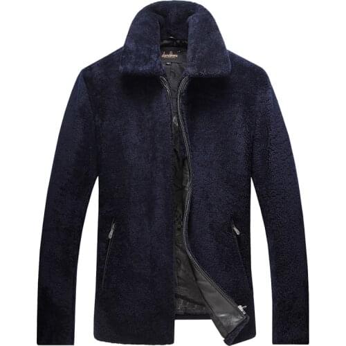 Men Real Sheep Shearling Nature Fur Wool Coat Leather Winter Jacket Middle-aged Mens Jackets 312 KJ796
