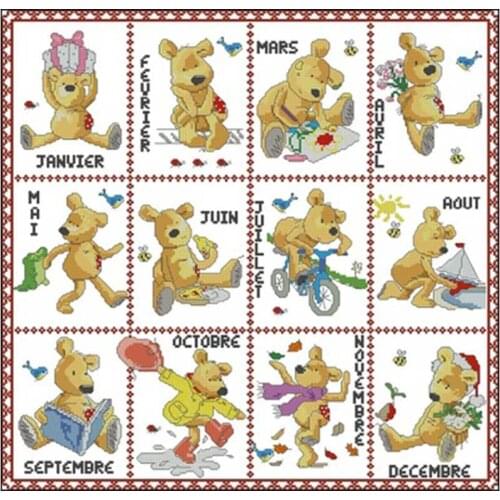 December Newton Bear patterns counted 11CT 14CT 18CT DIY Cross Stitch Sets wholesale Cross-stitch Kits Embroidery Needlework