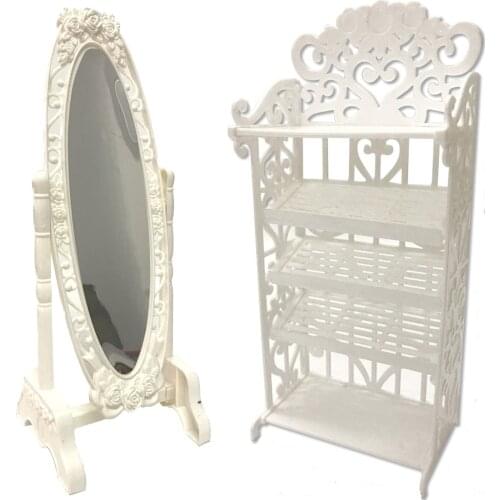 NK 2Items/Set Make Up White Mirror +Fashion Shoe Rack Cute Furniture For Barbie Accessories Doll DIY Toys DZ