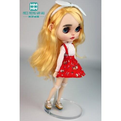 Clothes for doll Fits 28--30cm Blyth Azone OB23 OB24 Toys Doll Fashion suspender skirt, polka dot shirt Multicolor
