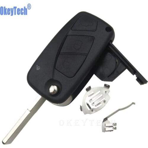 OkeyTech 3 Buttons Flip Car Remote Key Shell For Fiat 500 Panda Idea Punto Stilo Ducato Uncut Blade Blank Replacement Fob Cover