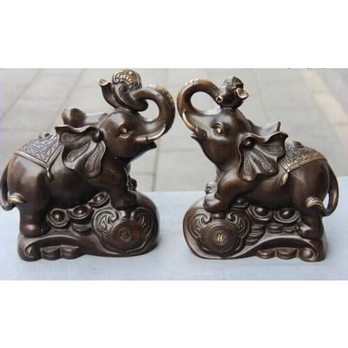 Song voge gem S0649 9 Classic Pure Copper Bronze Feng Shui Lucky peace and security Elephant Pair