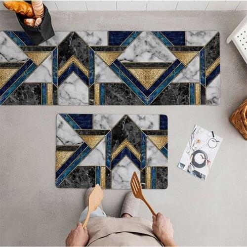 Hot Stamping PU Kichen Mats Stripe Geometric Carpets for Bedroom Area Rugs Outdoor Entrance Doormat PVC Non-slip Bathroom Mats