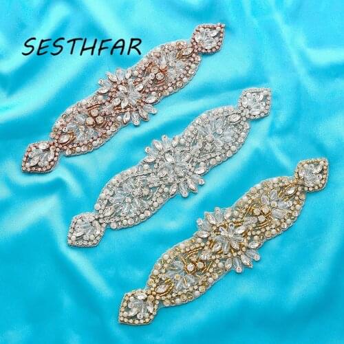 Bridal Belt Rhinestone Applique With Beads For Wedding Dresses Belt Rhinestone Applique Accessory F204