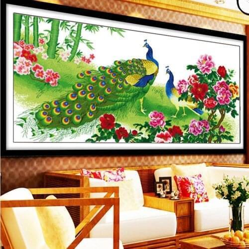 Peacocks Needlework,DIY Living Room Cross Stitch,Sets For Embroidery Kit Cross-Stitching Silk Thread