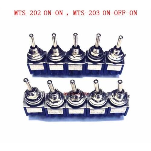20pcs/Lot MTS-202 ON-ON / MTS-203 ON-OFF-ON 6-Pin DPDT Toggle Switch 6A 125VAC/3A 250VAC Mini Switches Lever Switch