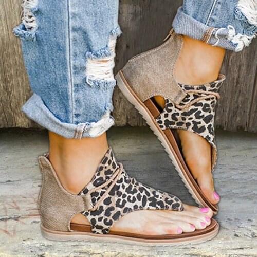 Women Flat Sandals Leopard Snake Print Summer Shoes Large Size Andals Beach Leather Sandals Retro Gladiator Flip Flops Slippers