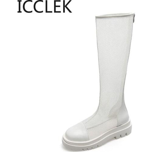 2021 Spring and Summer New Square Heel High Heel Boots Breathable Braided Sexy Fashion Mesh Knee-length Boots