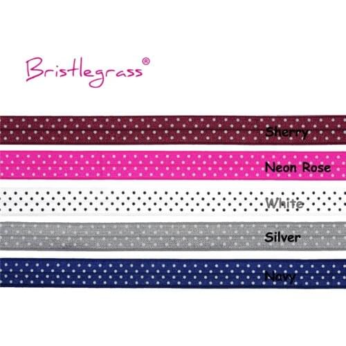 BRISTLEGRASS Combo 5 Yard 5/8" 15mm Polka Dot Print Foldover Elastic FOE Spandex Satin Band Hair Tie Headband Tutu Dress Sewing
