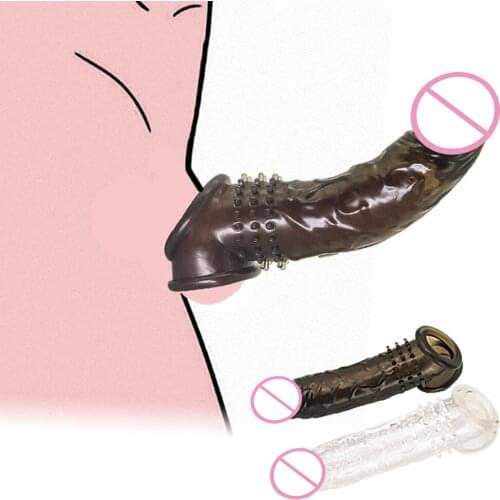 Silicone Reusable Penis Sleeve Flexible Glans Penis Enlarger Extender Delay Ejaculation Cock Ring Sleeve Adult Sex Toys For Men