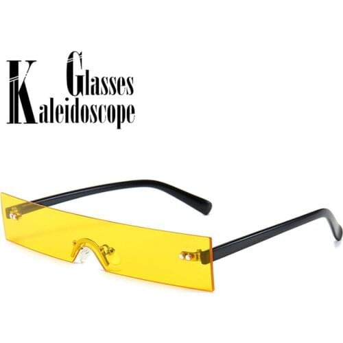 Small Rectangle Sunglasses Women Rimless Square Sun Glasses Men Hip hop Style Brand Deisgn Yellow Blue Clear Lens Goggles UV400