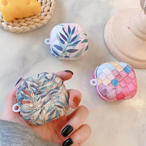 Vintage Leaf Earphone Case For Samsung Galaxy Buds Live Buds Pro Cases Hard Plastic Fish Scales Patten Headset Cover Accessories
