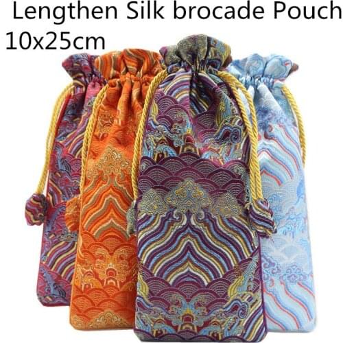 Vintage Seawater Lengthen Jewelry Pouch Drawstring Comb Gift Bags Chinese Silk Brocade Pouch Phone Storage Pouch Packaging 1pcs