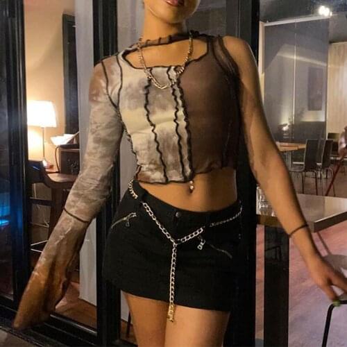 One Sleeve Tees Top Ruched Hollow Out Patchwork Shirts Sexy Camouflage Tops Cropped Womens Clothes 2021 Clubwear Tee Shirt Tops