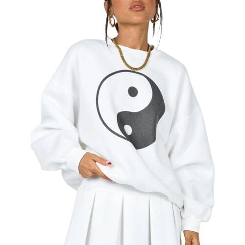 Female Blouse Autumn Floral-Print Round Neck Long Sleeve Tops T-Shirt for Ladies, White, S/M/L