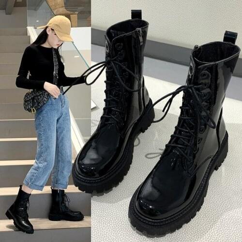 Hot Motorcycle Boots 2021 Women Fashion Genuine Leather Ankle Boots For Women Chunky Platform New Party Shoes Woman