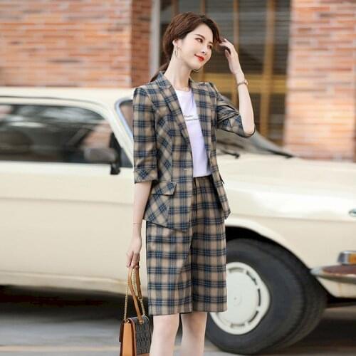 Blazer and Shorts Sets for Women Plaid Professional Blazer and Fashion Temperament British Shorts 2 Piece Set Casual Set Trend