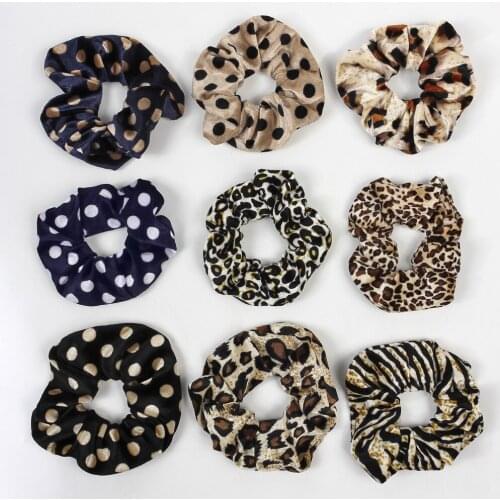 Winter New Fashion Lady Hair Rope Dots Panther Pattern Bands For The Hair Strenchy Scrunchies Velvet Hairbands