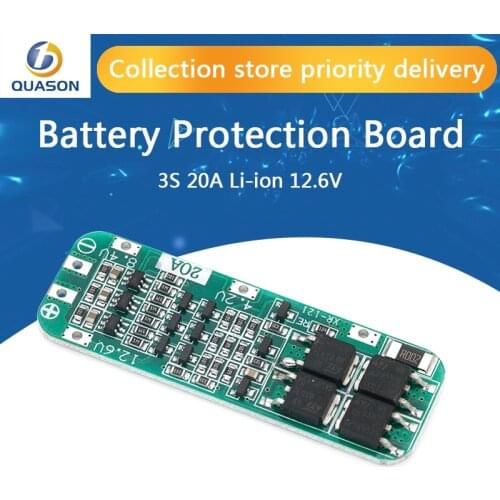 3S 20A Li-ion Lithium Battery 18650 Charger PCB BMS Protection Board For Drill Motor 12.6V Lipo Cell Module 64x20x3.4mm