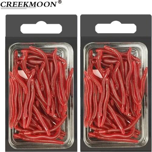 50Pcs 35mm Power Soft Lure Red Worm Fishing Lure Iscas Soft Maggot Earthworm Silicone Artficial Bionic Bait Fishy Smell for Fish