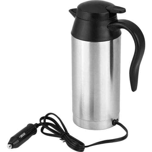 750ml 12V Stainless Steel Portable Electric Car Kettle Electric Travel Coffee Mug Car Heating Kettle Mug + Cigarette Lighter