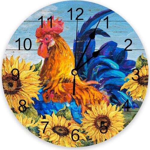 Rooster Sunflower Farm Idyllic Wall Clock Home Decor Bedroom Silent Oclock Watch Wall Digital Clock Wall Clock Modern Design
