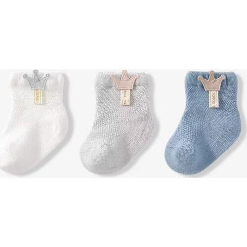 3 pairs/bag Baby Thin Mesh Socks Newborn Cartoon Socks Boys Girls Children Breathable Pure Cotton Socks 0-3 Years Baby Socks
