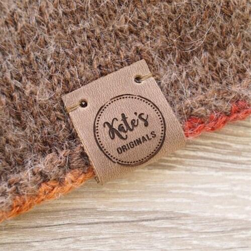 60pcs personalised product labels for handmade items, Brand logo Leather tags for knitted clothing, Sewing crochet Garment label