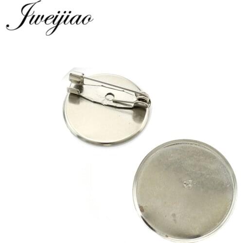 JWEIJIAO Rhodium Color 18mm Round Brooch Base Blanks Trays with Brooch Pins Cameo Cabochon Base Setting 10pcs/lot DZ05