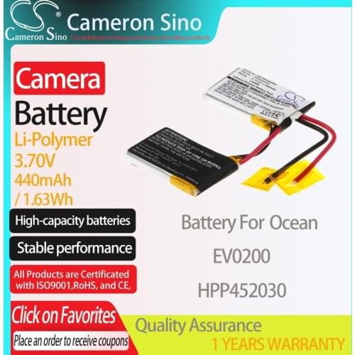 CameronSino Battery for Ocean EV0200 fits Ocean HPP452030 Digital camera Batteries 440mAh/1.63Wh 3.70V Li-Polymer Black