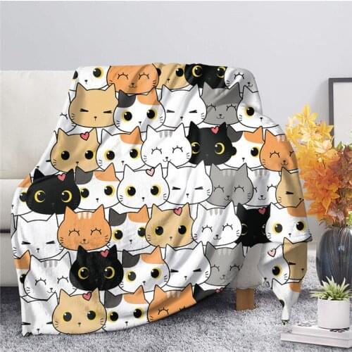 Kawaii Kittens Pattern Soft Fleece Blankets Cute Cartoon Bedspreads for Kids Girls Comfortable Beds/Sofa Throw Blankets Manta