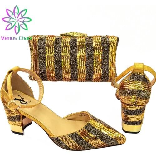 Fashionable Nigerian Design Italian Ladies Shoes and Bags to Match African MaMa Elegant Style Matching Shoes and Bag for Wedding