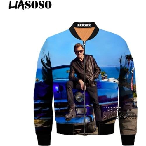 LIASOSO Star Johnny Hallyday 3D Print Punk Style Men Winter Thick Bomber Jacket Coat Streetwear Oversized Flight Jacket Tops