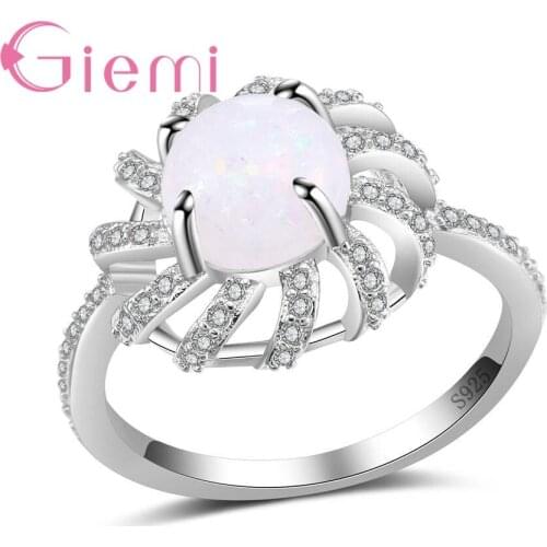 Genuine 925 Sterling Silver Jewelry Fashion Charm Hollow Flower CZ Rings for Women New Opal Crystal Engagement Party Bague