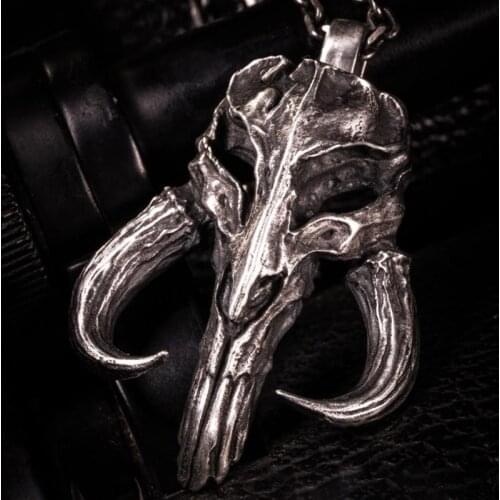 [316L Stainless Steel] Domineering Star Wars Mandalorian Creed Mens Vintage Silver Jewelry Necklace Pendant E