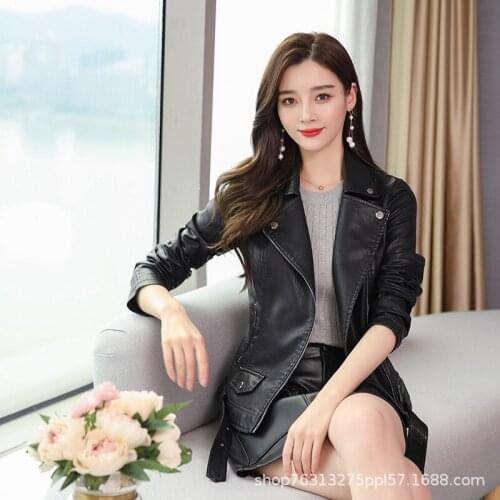 New Leather Jacket Womens Spring and Autumn Short High-end Slim Fashion All-match Womens Leather Jacket Motorcycle Clothing