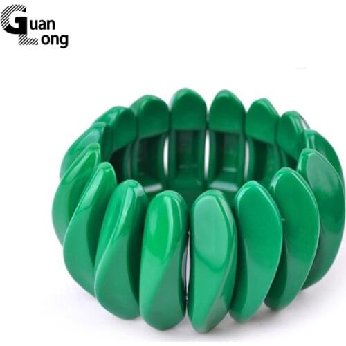 GuanLong New Strand Stretch Acrylic Resin Craft Bracelet Bangle For Women Summer Trendy Bracelets Charms Wide Cuff Gift Jewelry
