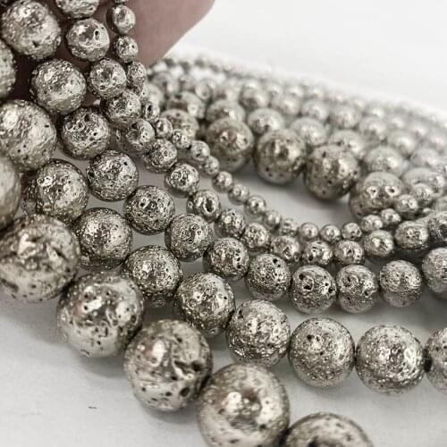 Wholesale Natural Lava Stone 4.6.8.10.12MM White Gold Volcanics Round Spacer Loose Beads For Jewelry Bracelets Women Making DIY