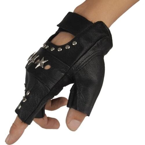 Newest Men&Women Faux Leather Fingerless Punk Motorcycle Rivet Glove Rock Hiphop Gothic Mittens Singer Stage Black Wrist Glove