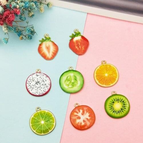10PCS/Lot Gold Color Plated Enamel Fruit Lemon Strawberry Charms Pendants for Jewelry Making Bracelet Finding DIY Handmade Craft